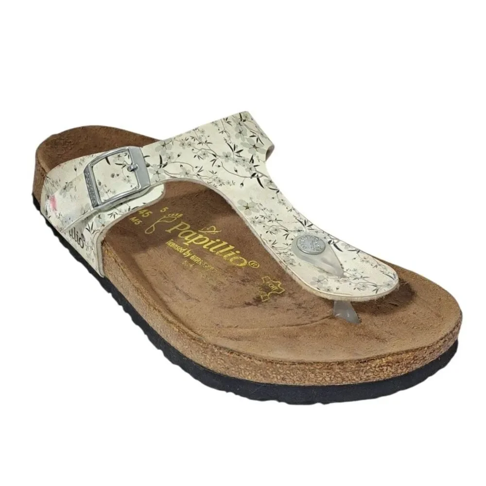 Birkenstock Papillio Women's Gizeh  White Gray Black Floral Comfort Sandals 38